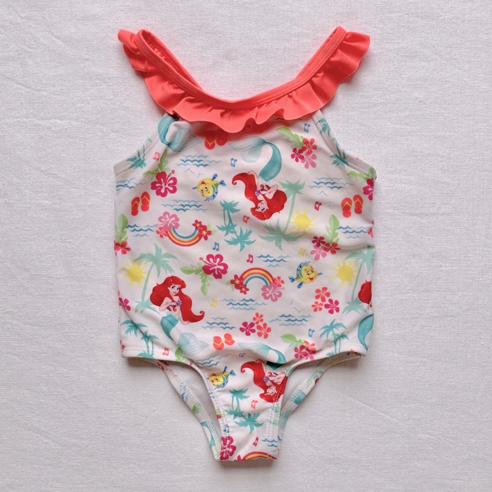 Disney Princess Ariel Little Mermaid Flounder Fish Rainbow Ruffle Swimsuit 2T